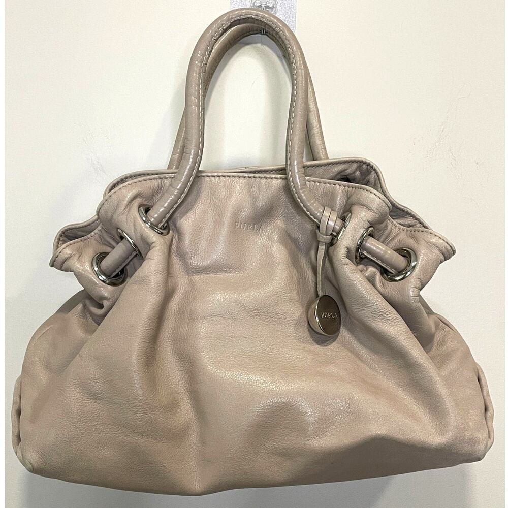 Furla Taupe Leather Drawstring Satchel